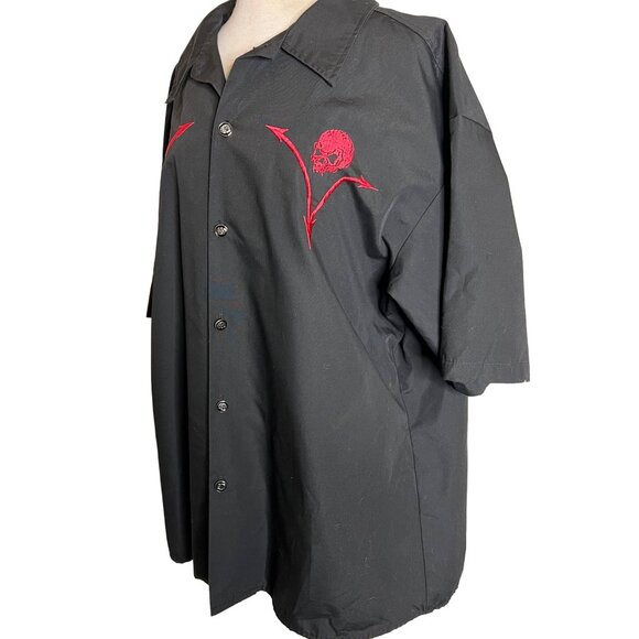 Johnny Suede Black Red Skull Embroidered 2X Shirt Y2K Vintage - Picture 2 of 10